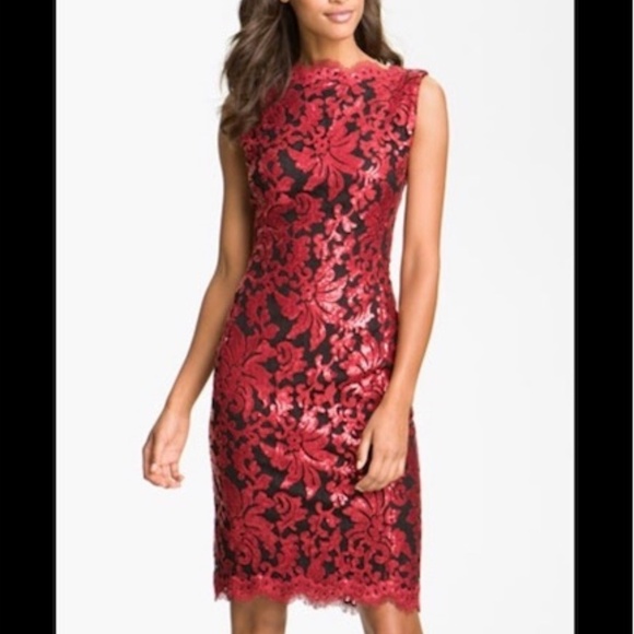 Tadashi Shoji Sleeveless Sequin Lace Sheath Pencil Midi Dress Size 2 / 4 - Picture 4 of 16